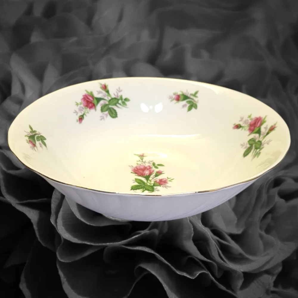 Vtg Serving Vegetable Bowl Platinum Rim Lynn's Fine China Victorian Rose
